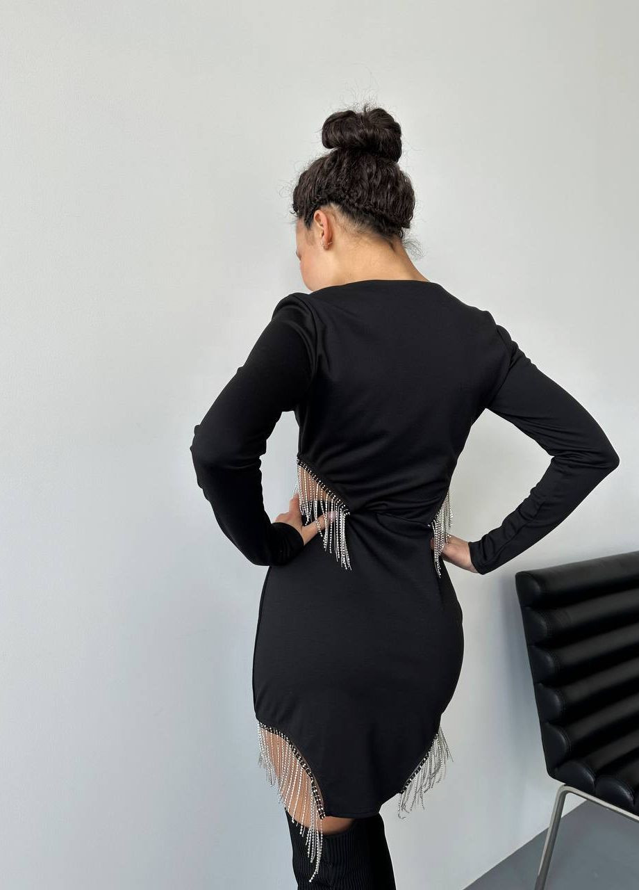 Черное женское платье трикотаж No Brand
