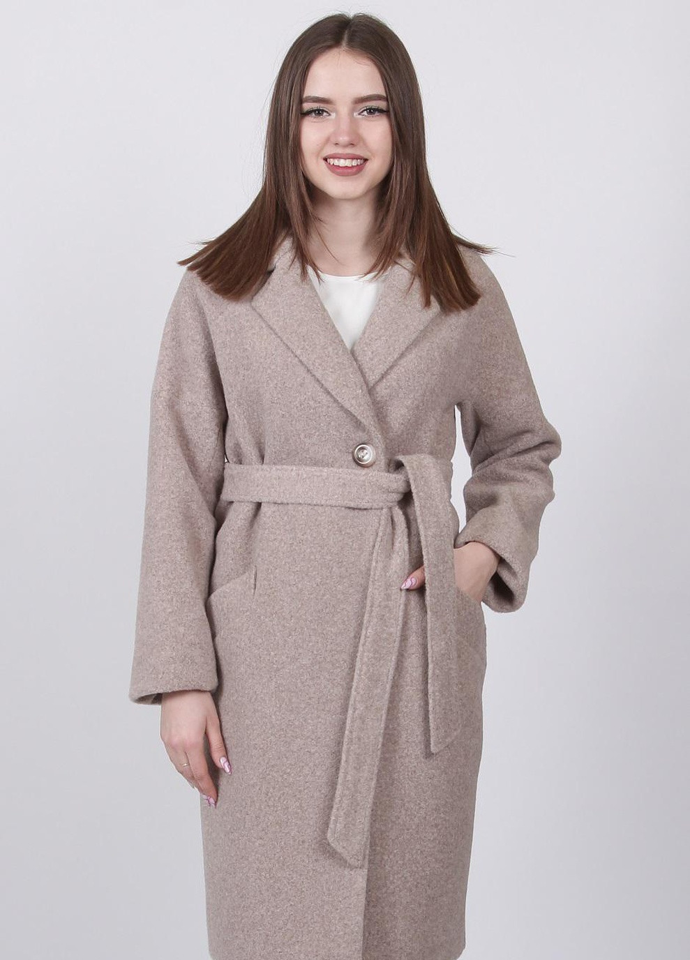 Бежевое демисезонное Пальто женское 045 однотонный кашемир барашек бежевое Актуаль