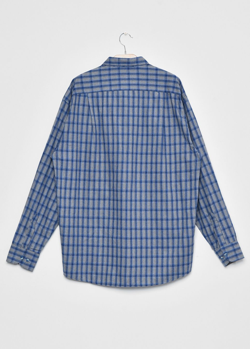 Сорочка чоловіча батальна сіро-синього кольору в клітинку Let's Shop (277228587)