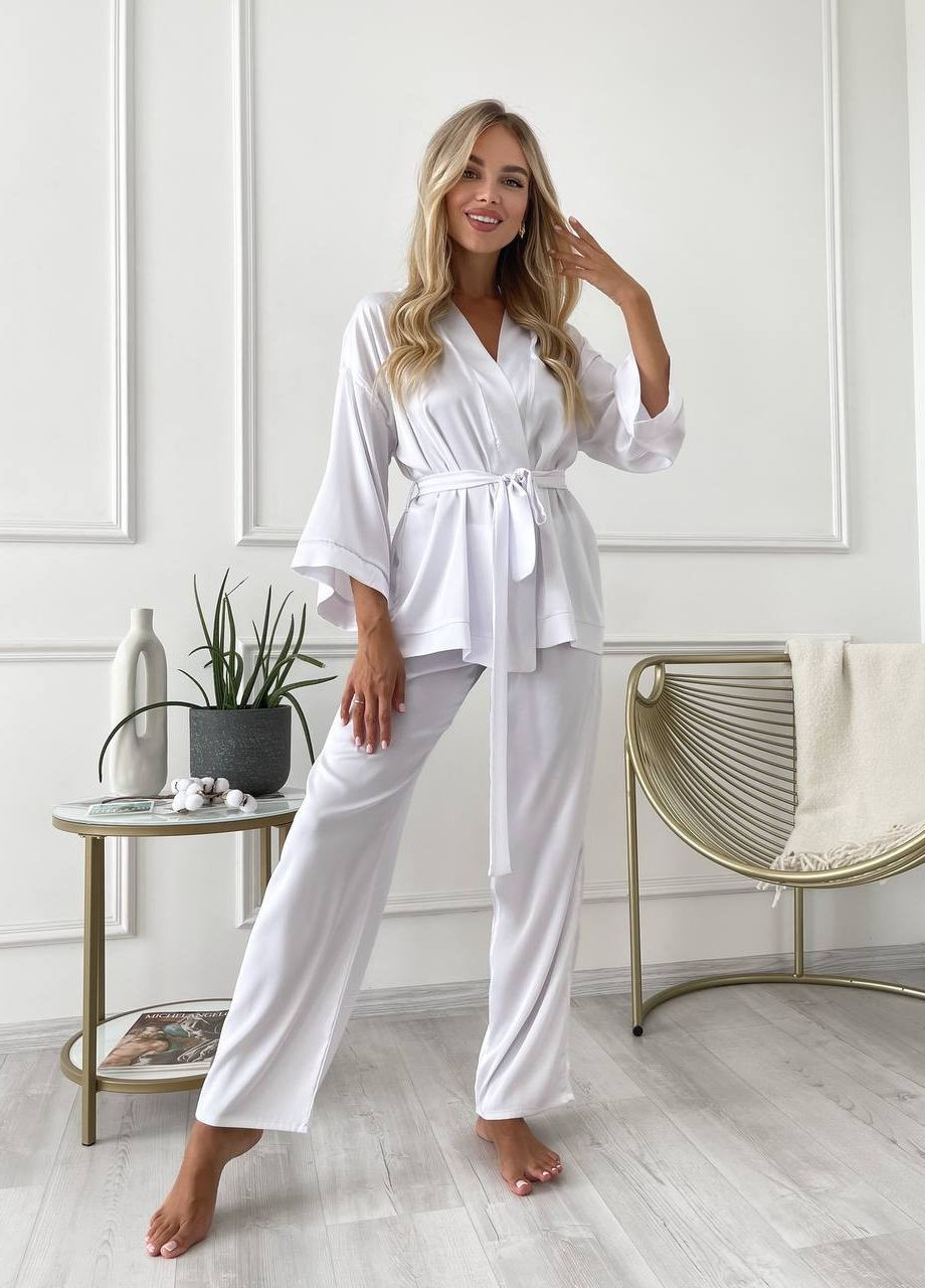Белая всесезон пижама кофта + брюки Garna