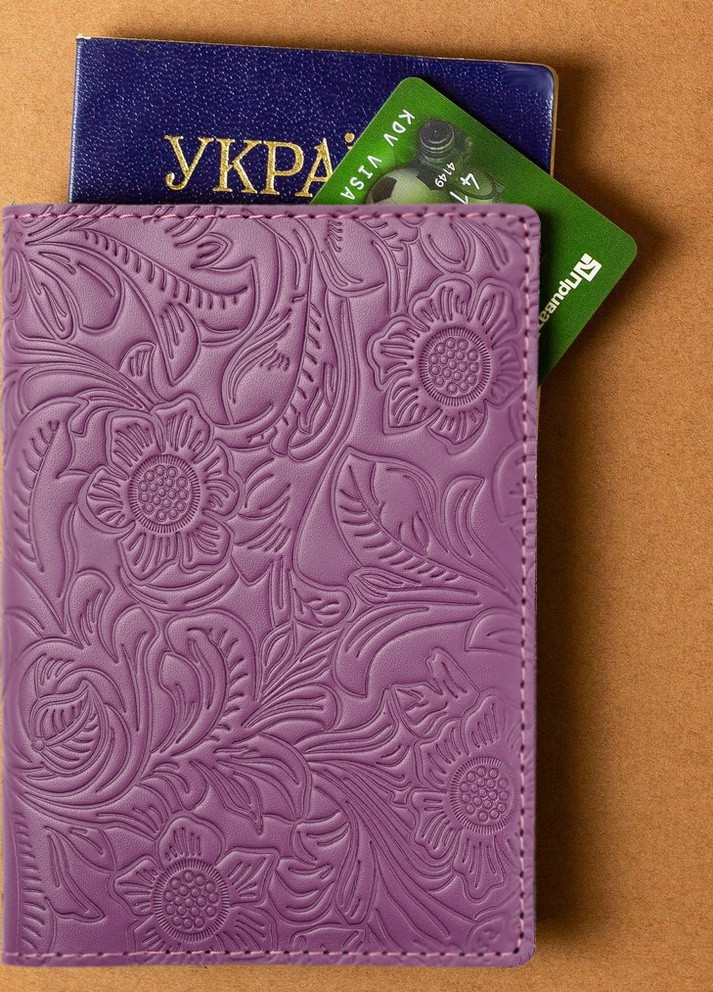 Шкіряна Обкладинка Для Паспорта Villini 015 Квіти Бузкова Martec (259115808)