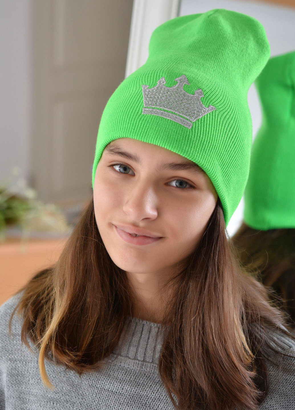 Шапки Шапка для дівчаток яскраво зелена (корона серебро) Lemanta (259483804)
