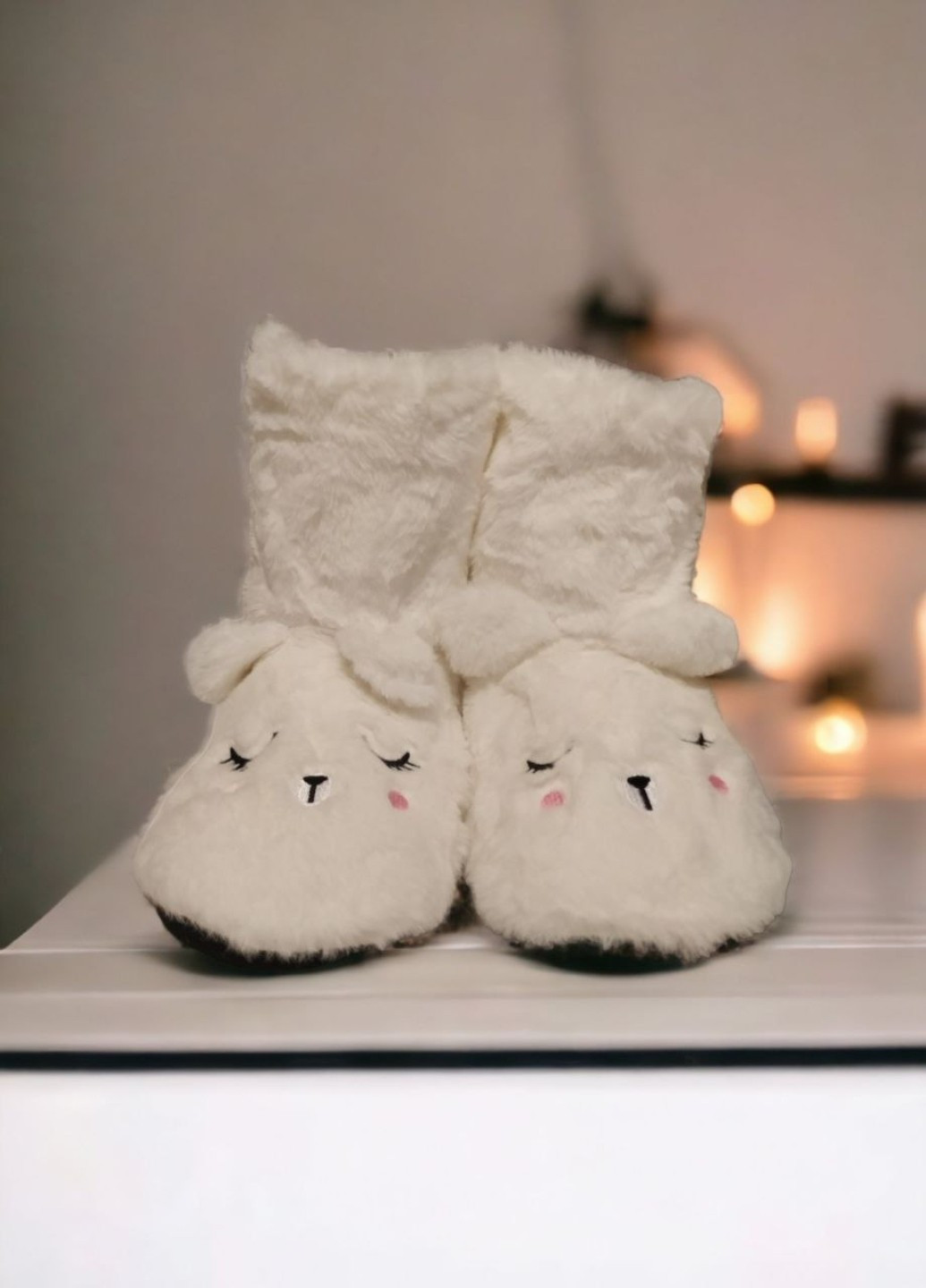 Белые домашние тапочки-сапожки женские sleepy rabbit No Brand