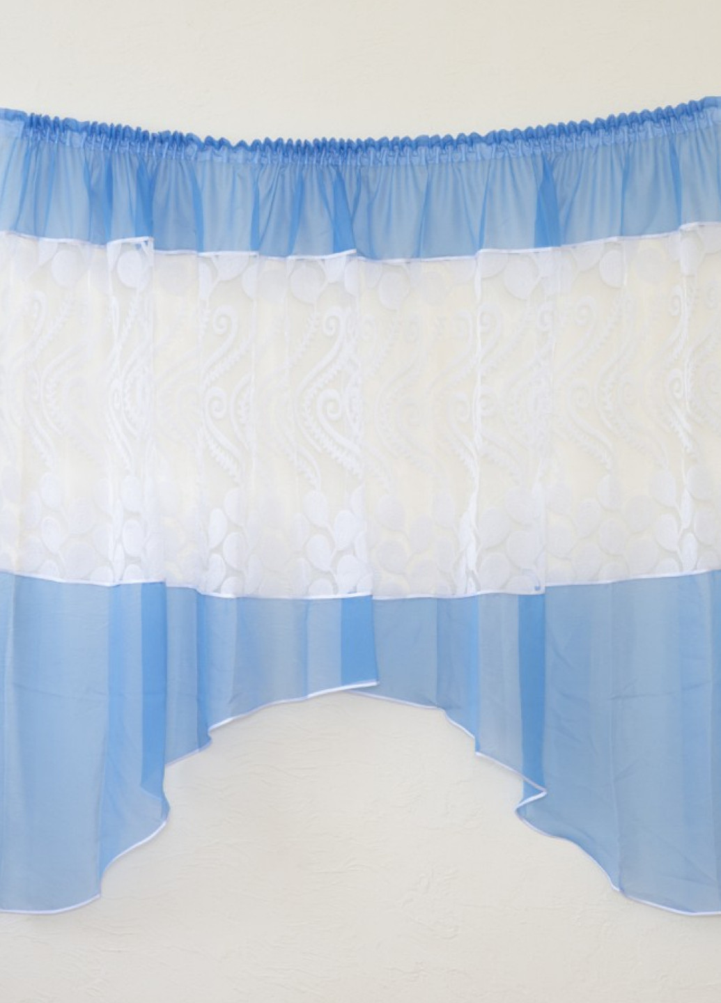 Готовый тюль аркой белый с голубым 3х1.6м No Brand (258359027)