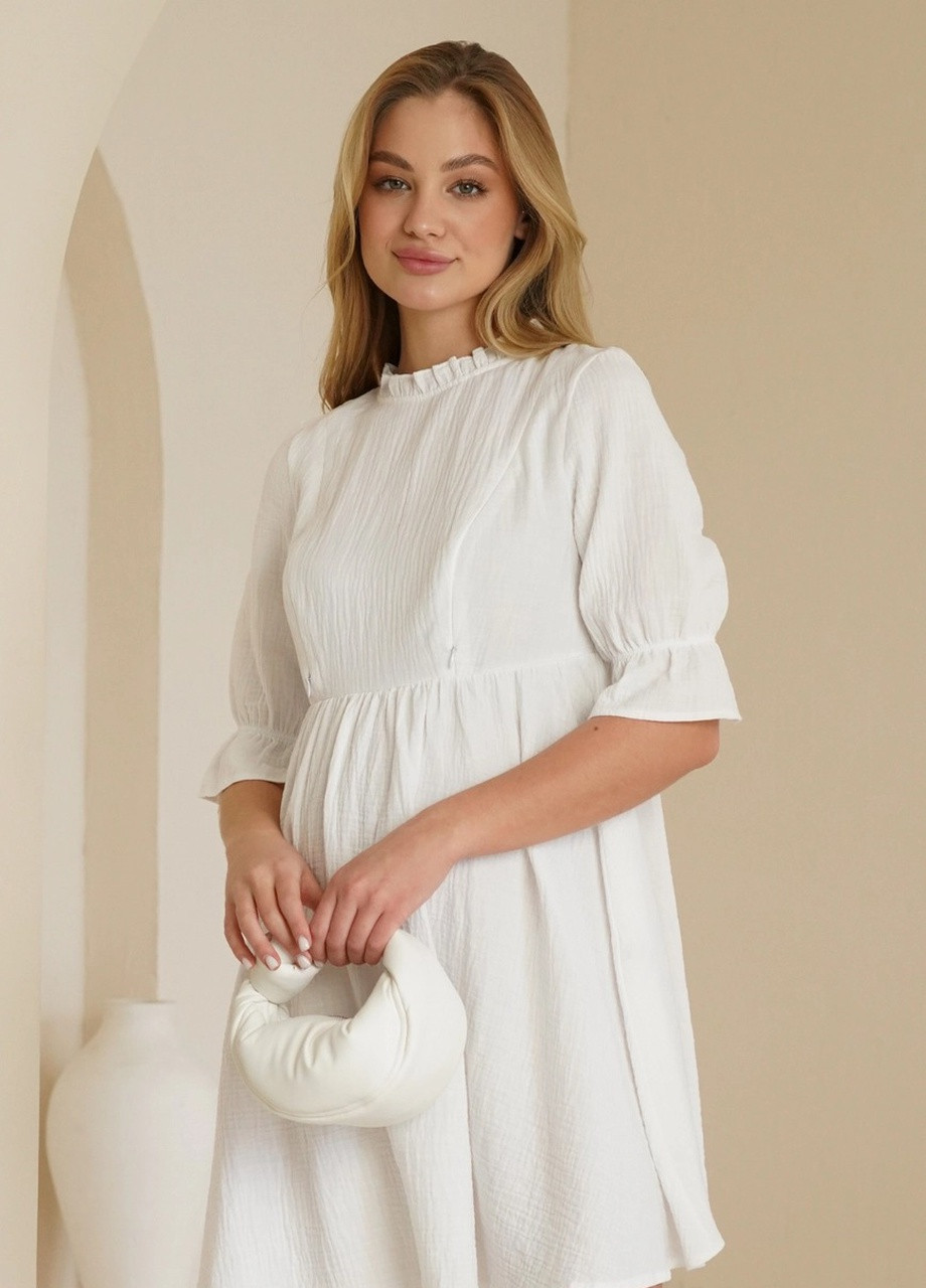 Білий біла муслінова сукня для вагітних і годуючих мам вільного силуету To Be