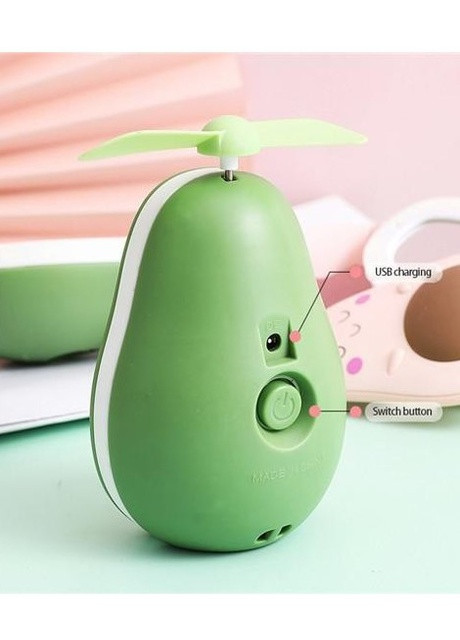 Портативный вентилятор "Авокадо" с LED подсветкой и зеркалом детский пластик - Зелено-коричневый China (257736075)