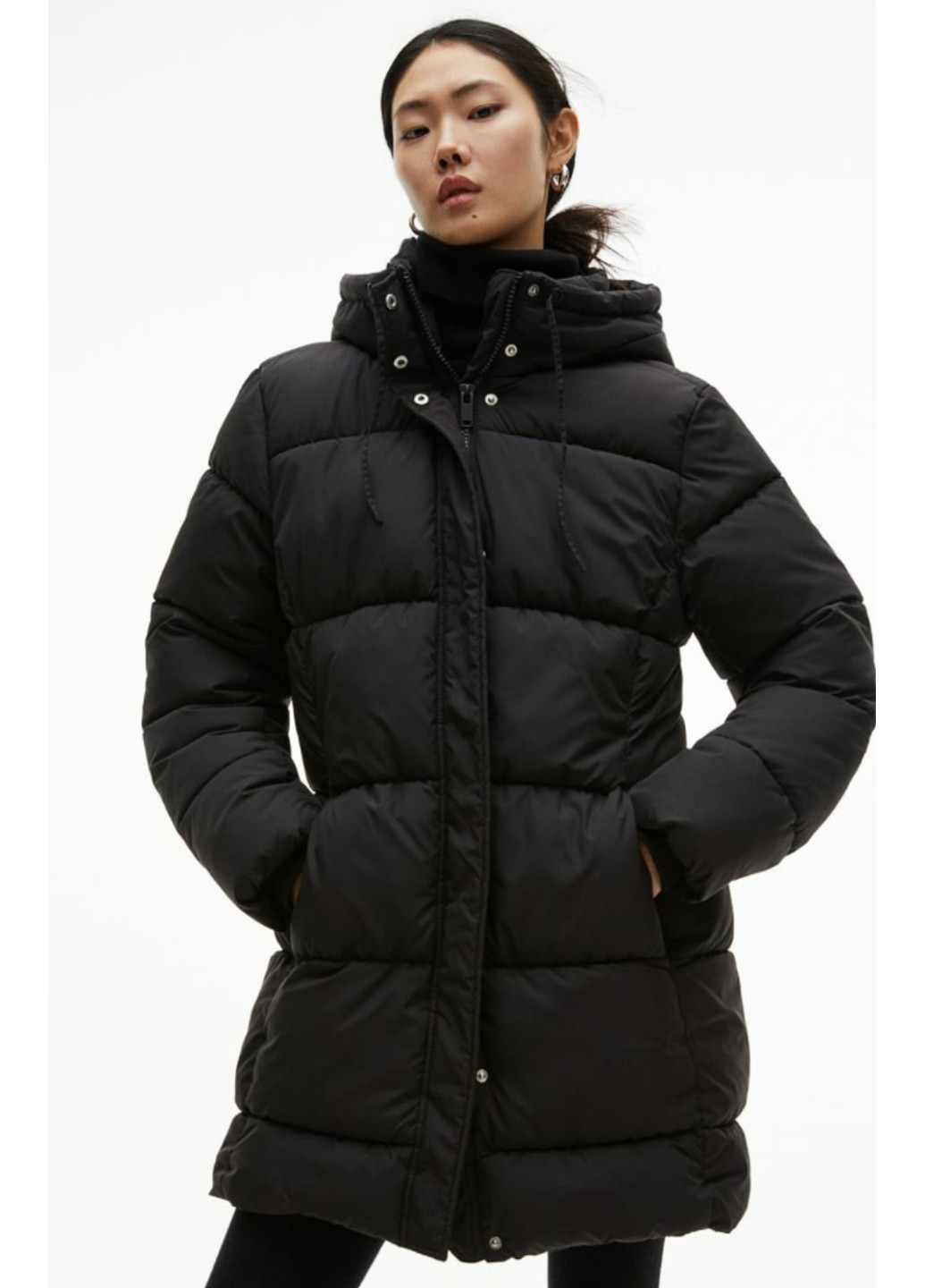 Чорна зимня жіноча стьобана куртка (56377) xs чорна H&M