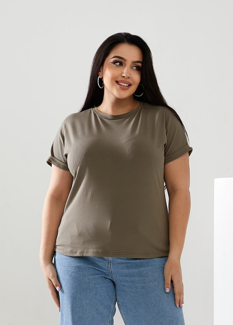 Жіноча футболка колір світлий хакі р.42/46 432370 New Trend - (258767081)