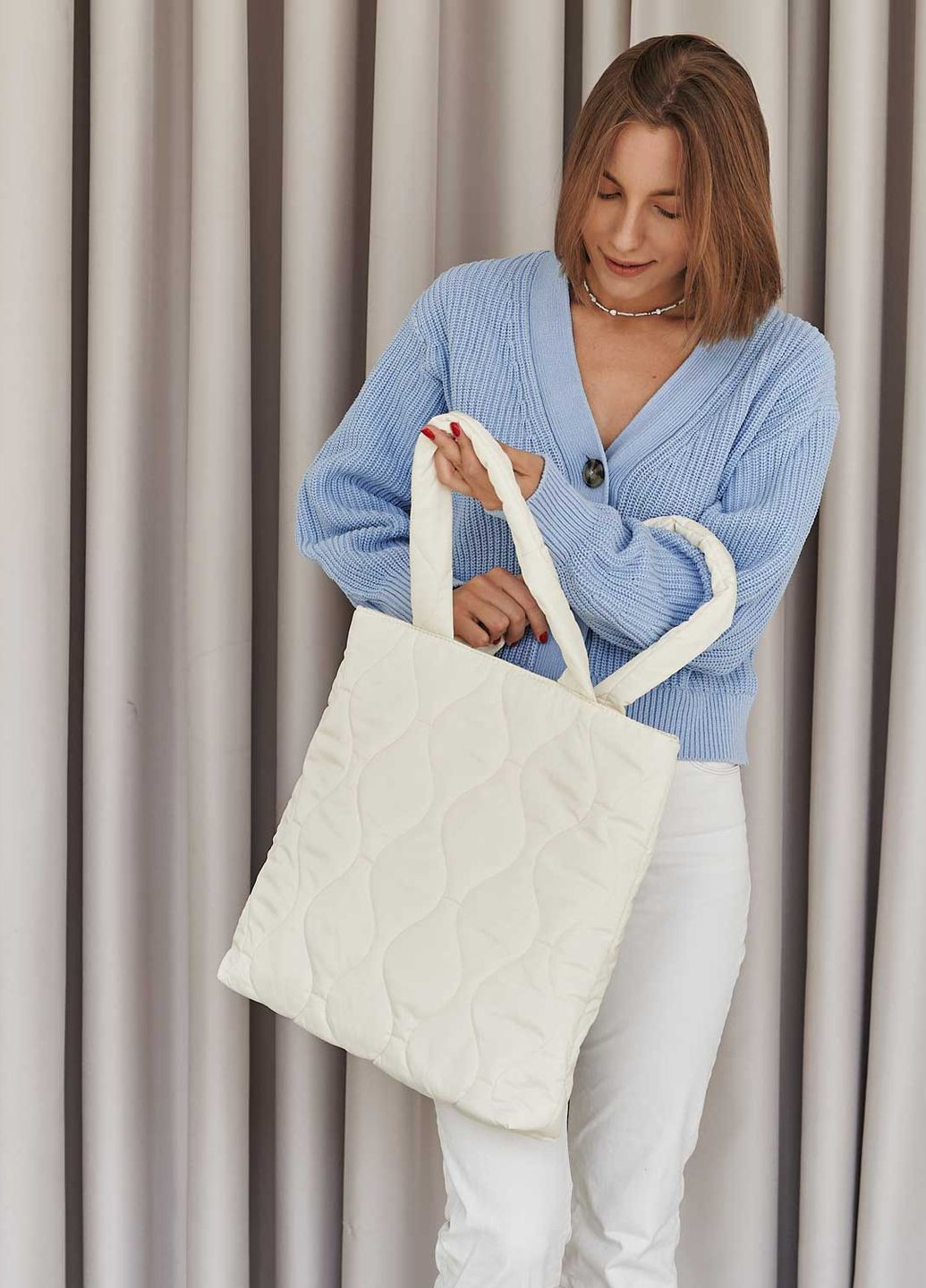 Сумка женская кросс боди нейлоновая стеганая (wel-67202) Молочная WeLassie (269001285)