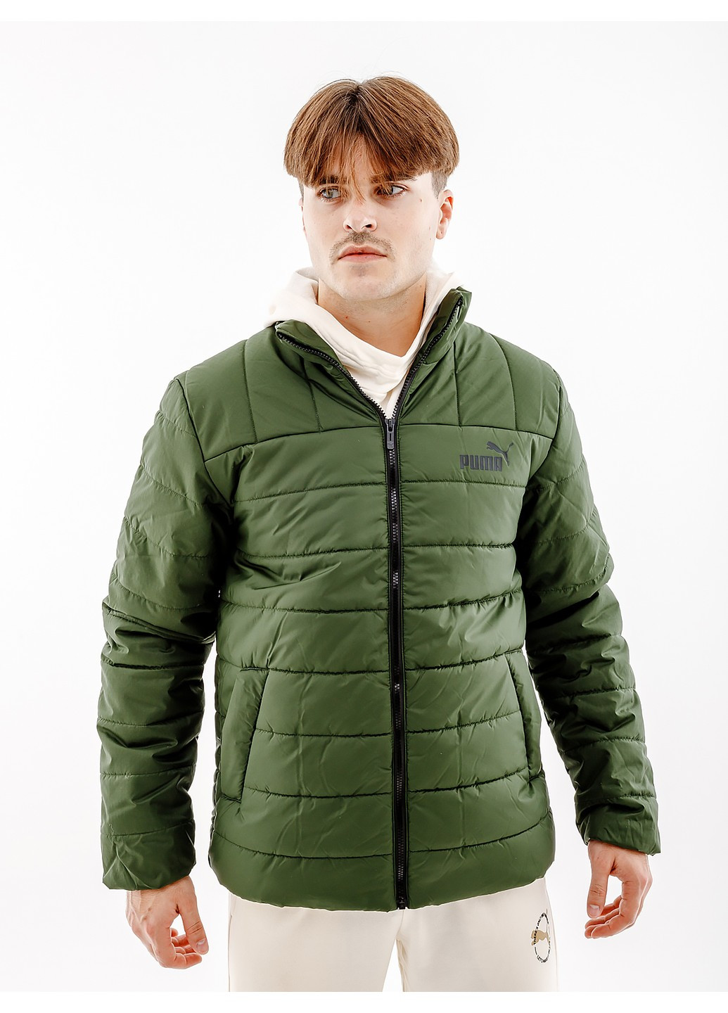 Оливковая (хаки) демисезонная куртка ess+ padded jacket Puma