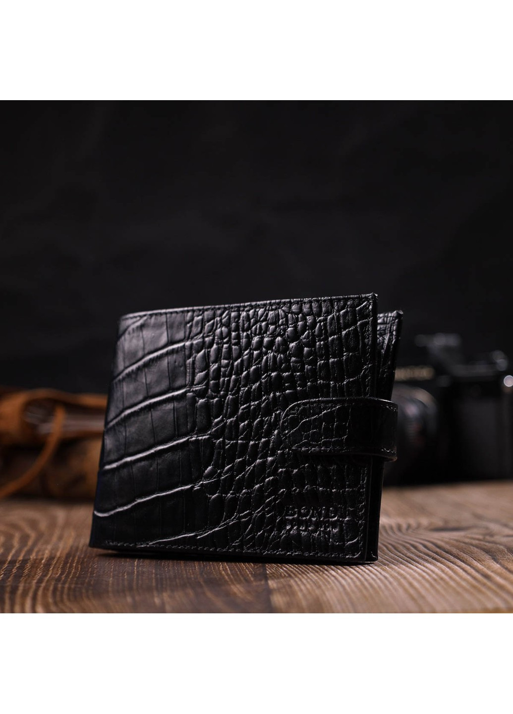 Модный бумажник для мужчин из натуральной фактурной кожи с тиснением под крокодила 21995 Черный Bond (262157988)