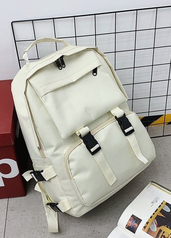 Рюкзак з карманами чоловічий жіночий дитячий шкільний портфель бежевий No Brand (276001450)