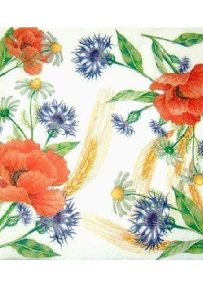 Салфетки бумажные трехслойные с рисунком Полевый цветы 18 шт. Марго (265628918)