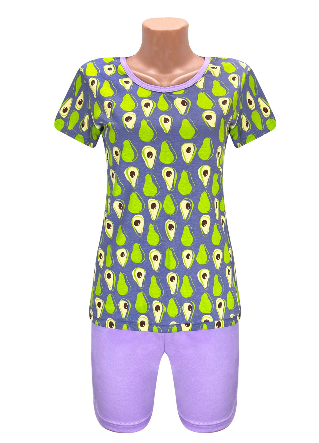 Сиреневая всесезон комплект футболка с шортами авокадо майка + шорты Жемчужина стилей 4523
