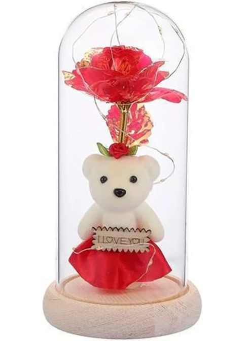 Роза в колбе с мишкой led красная | вечная роза под стеклом No Brand (277976132)