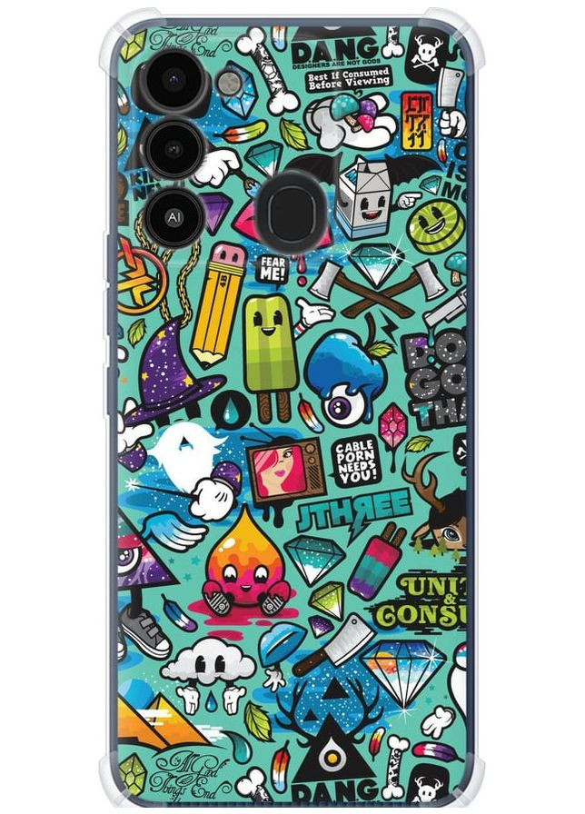 Силіконовий протиударний с посиленими кутами чохол 'Стікер бомбінг 1' для Endorphone Tecno Spark 8C KG5k (264913576)