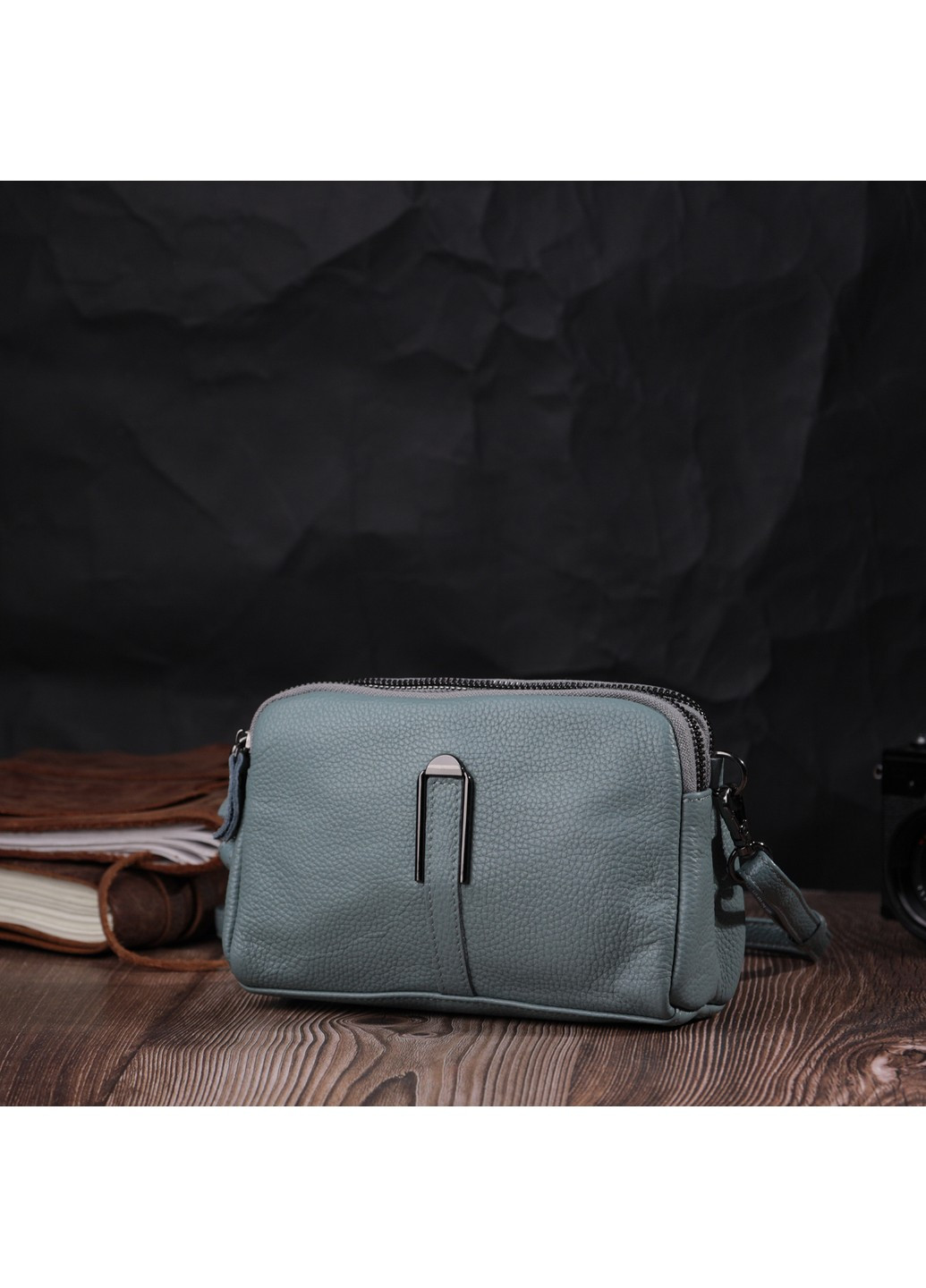 Жіноча повсякденна сумка на два відділення з натуральної шкіри 22280 Блакитна Vintage (276461761)