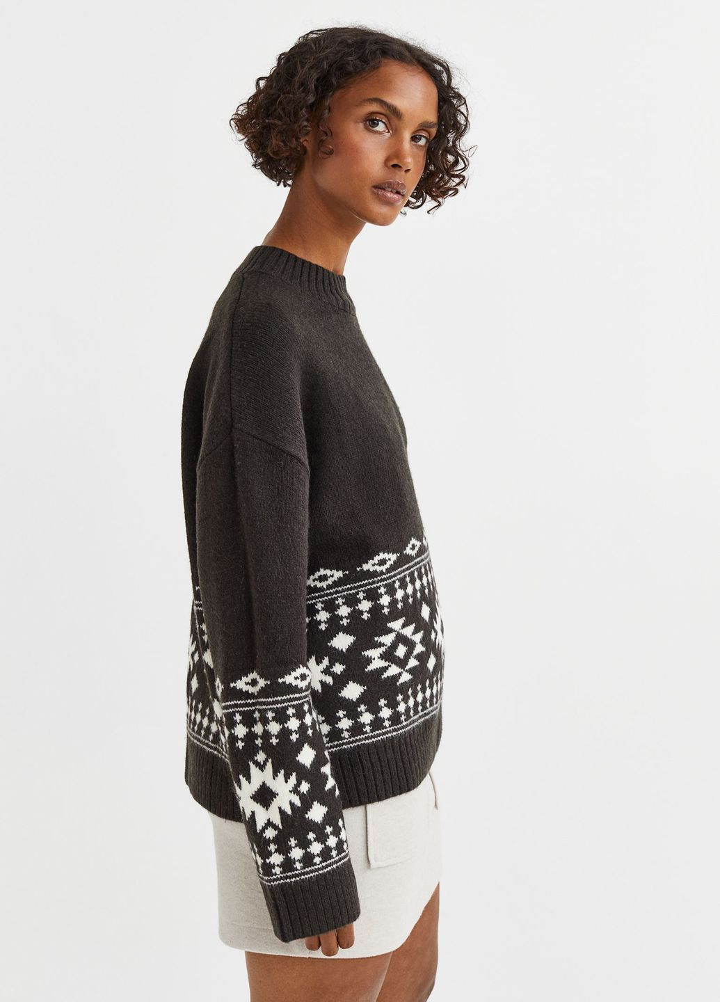 Серый зимний жаккардовый свитер джемпер H&M