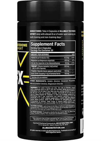 Тестостероновий бустер TestoFX Sport, Testosterone Support Formula 80 Capsules ALLMAX Nutrition (260620040)