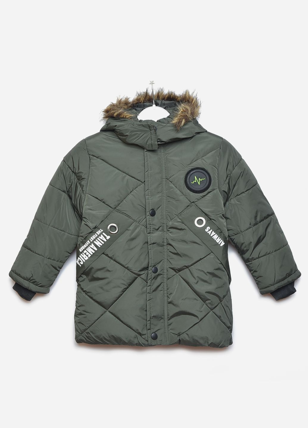 Оливковая (хаки) зимняя куртка детская зимняя для мальчика цвета хаки Let's Shop