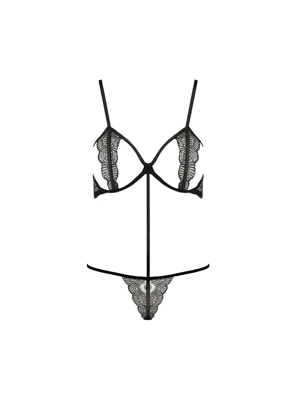 Черный комплект белья quentris bikini - exclusive, стринги и полуоткрытый лиф Passion