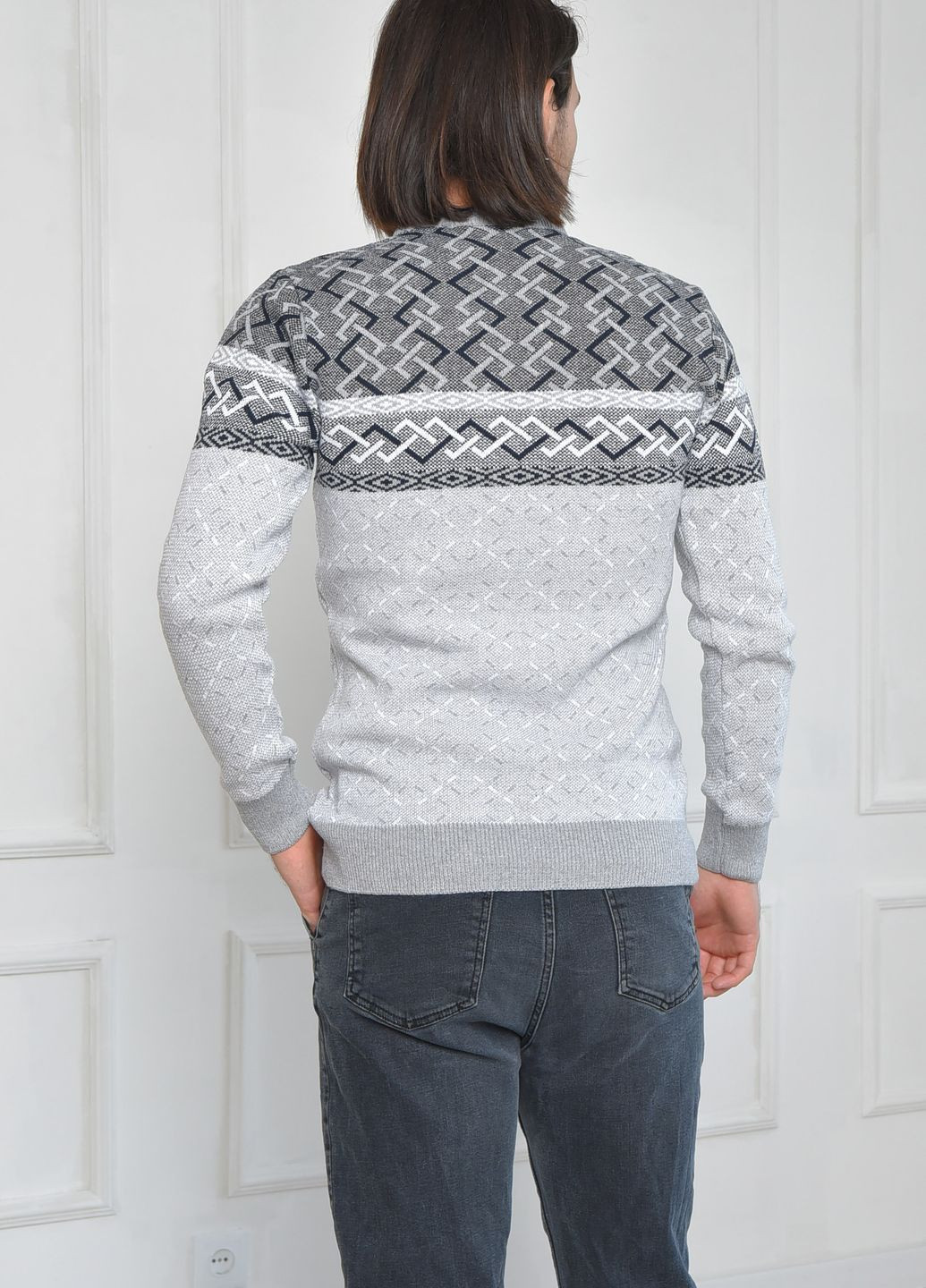 Серый зимний свитер мужской серого цвета пуловер Let's Shop