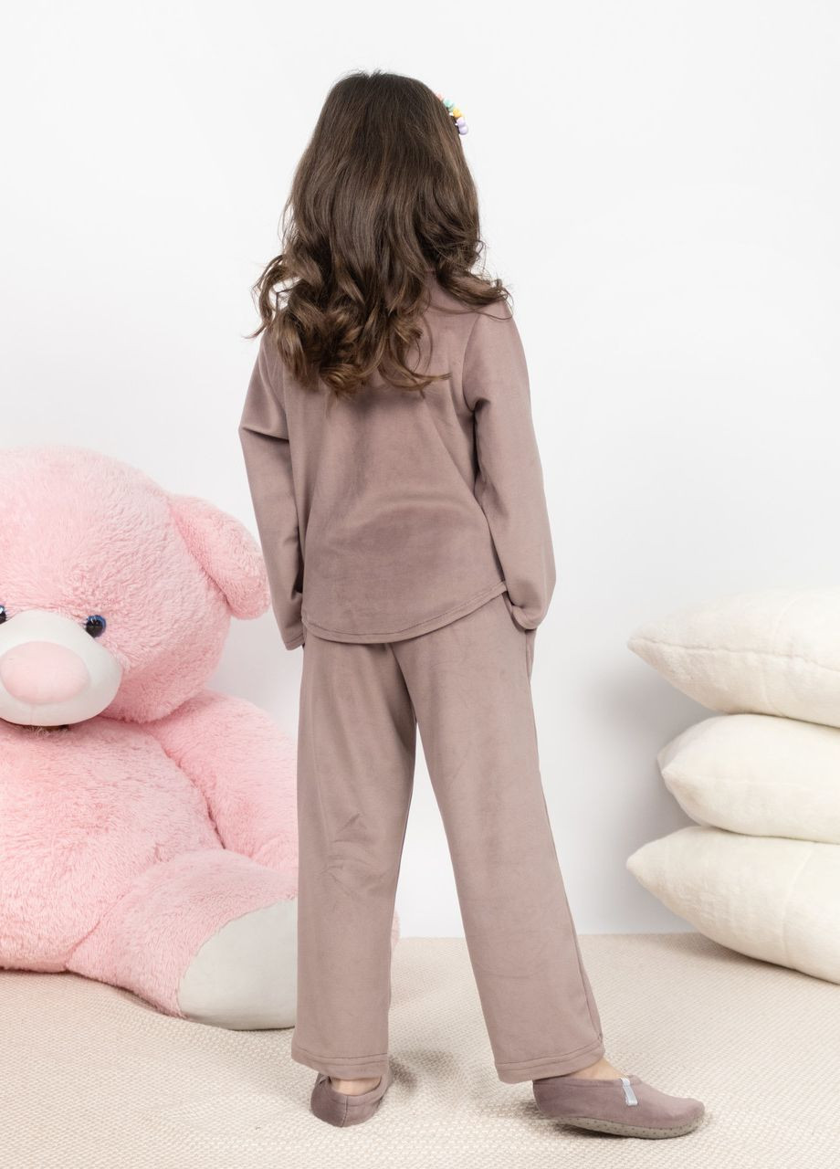 Кофейная пижама детская домашняя велюровая рубашка со штанами мокко Maybel