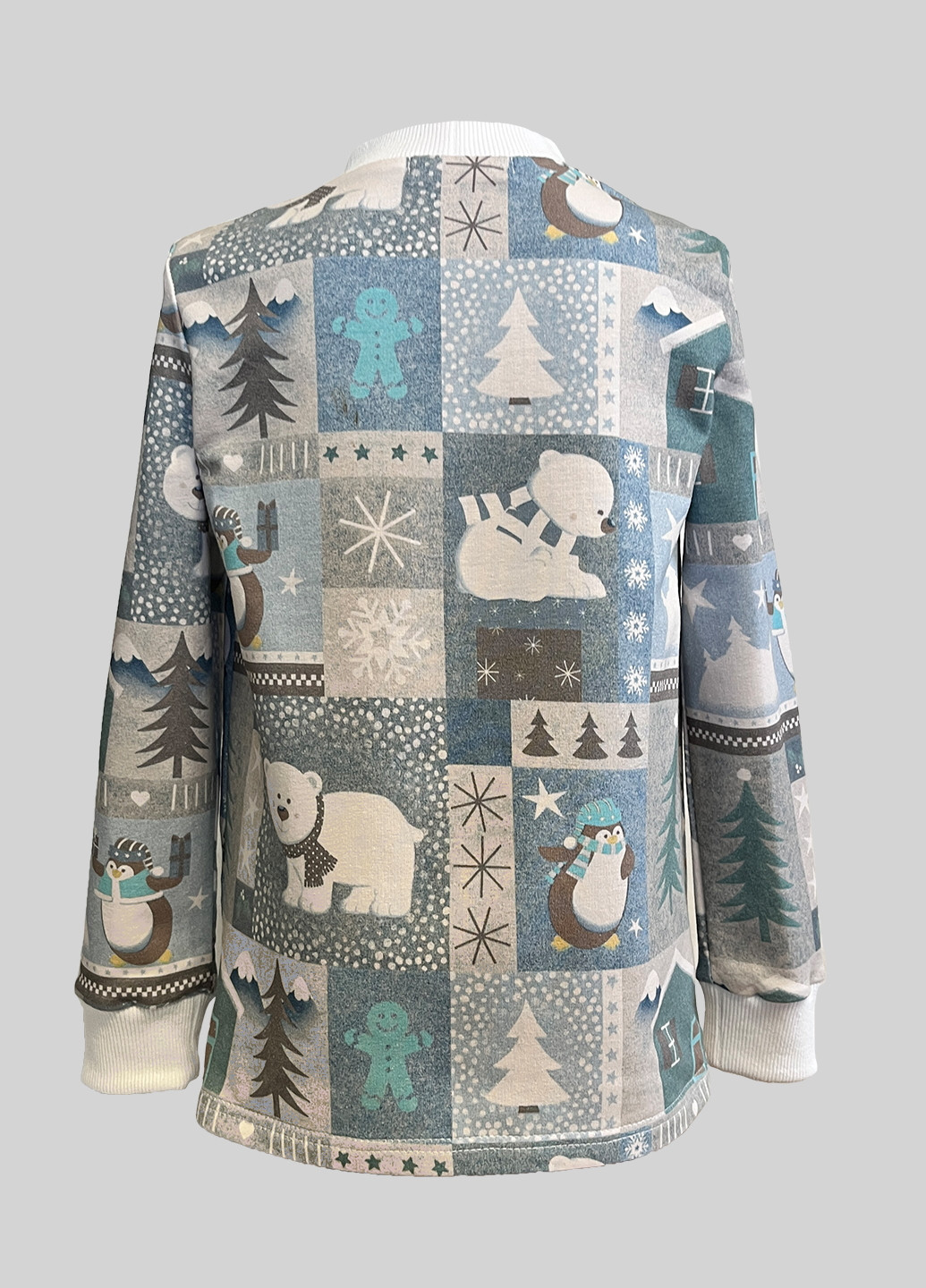 Сіро-голубий світшот білий ведмедик GEX малюнок без декору (258078147)