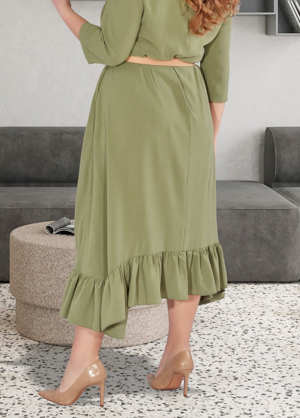 Зеленое сукні великіх розмірів красива сукня великого розміру з оборкою (ут000065485) Lemanta