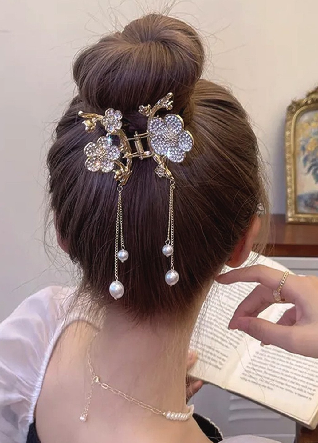 Заколка краб для волос "Flower patty", золотистая со стразами и подвеской Анна Ясеницька (259265550)