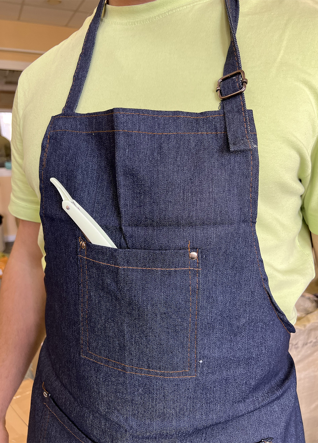 Фартух майстра Барберу перукарю з кишенями джинсовий Barber Line для перукарів (Синій) Mashele (259080336)