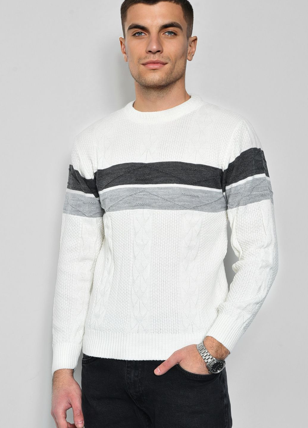 Белый демисезонный свитер мужской белого цвета пуловер Let's Shop