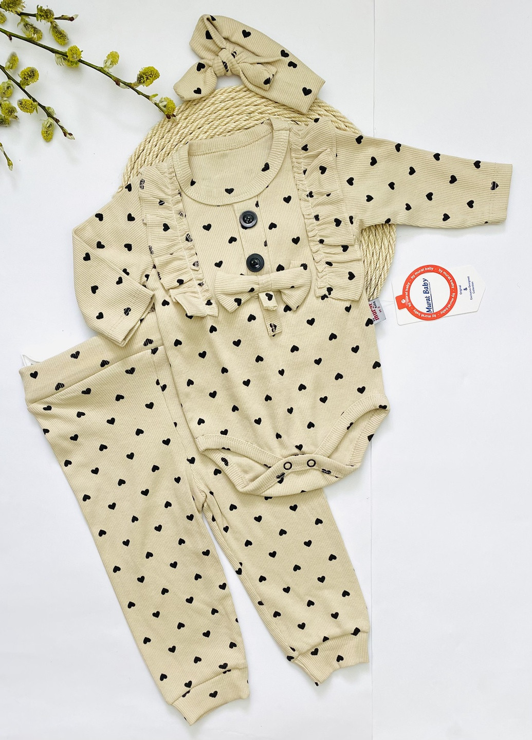 Бежевый костюм для малышей в сердечках Murat baby