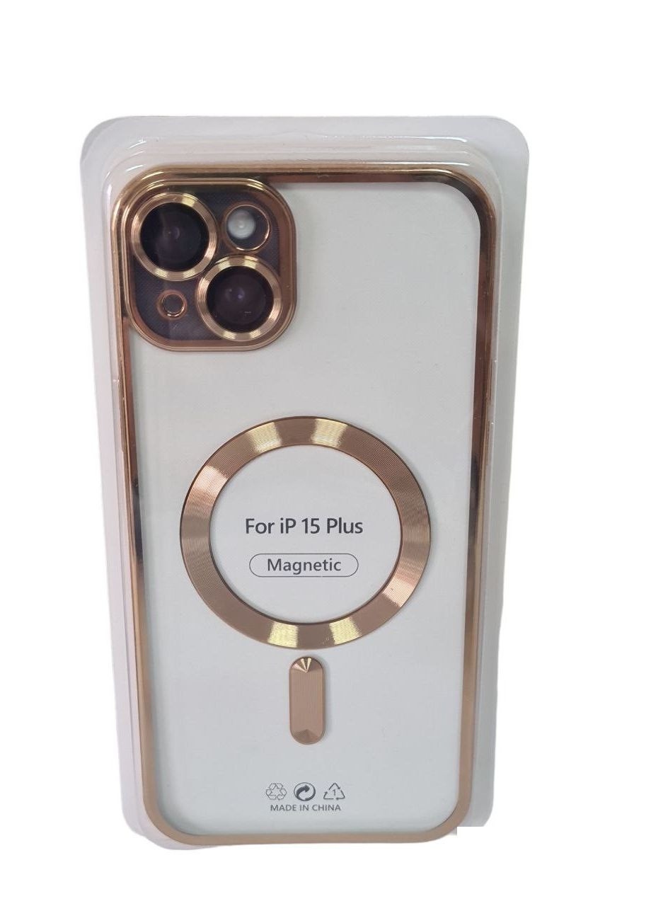 Хромовый чехол TPU Chrome with Magnetic с защитой камеры для Apple iPhone 15 Plus (6.7") с MagSafe Gold No Brand (278643210)