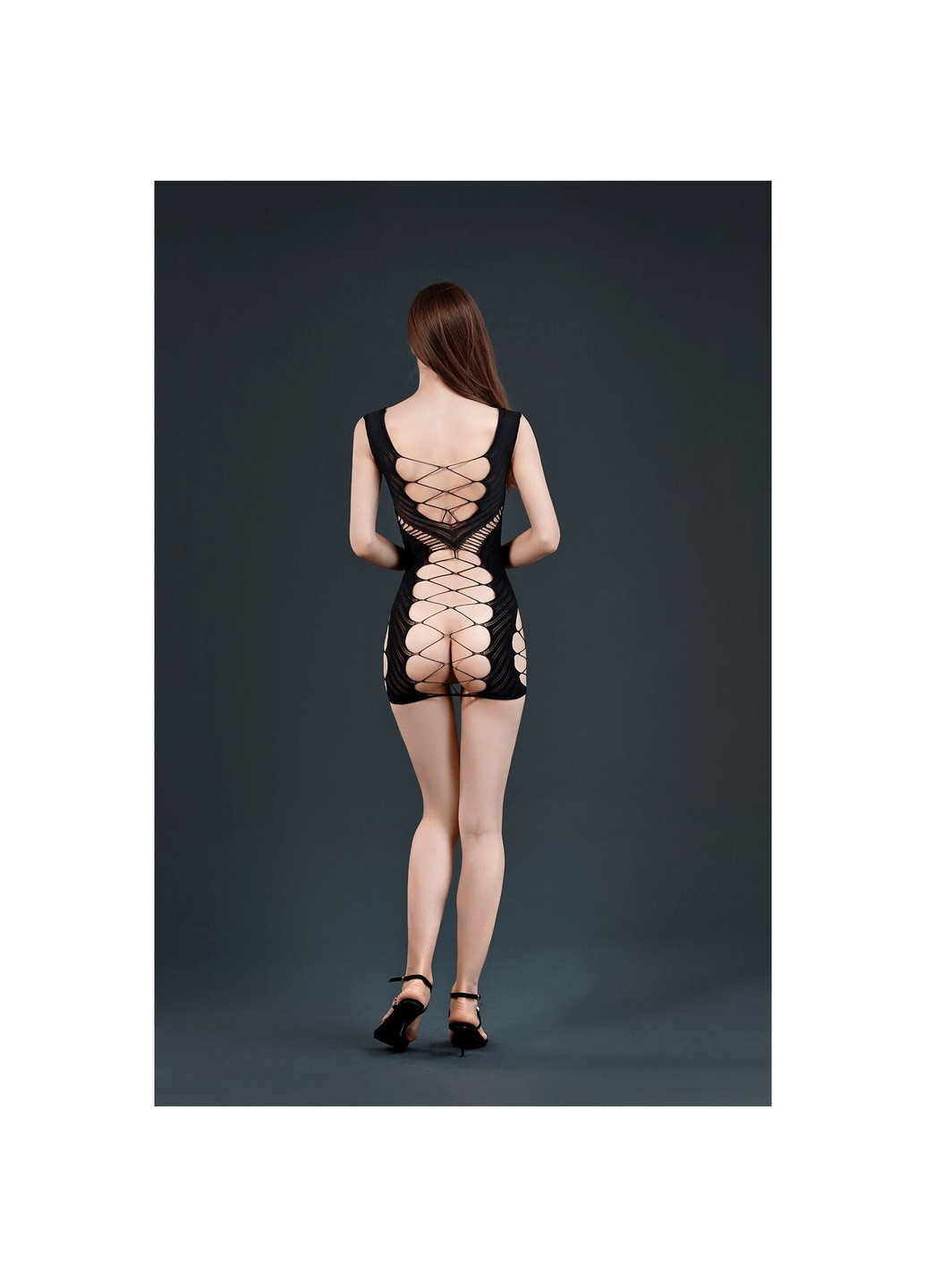 Черный откровенное мини-платье model 18, со вставками из крупной сетки Moonlight