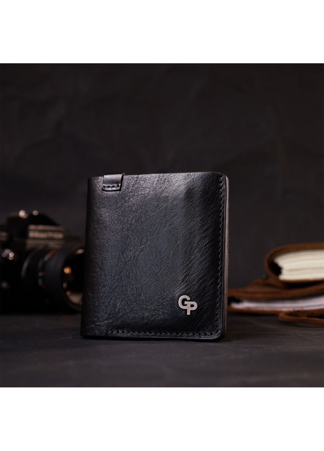 Стильное портмоне с накладной монетницей из натуральной кожи 11643 Черный Grande Pelle (267507196)