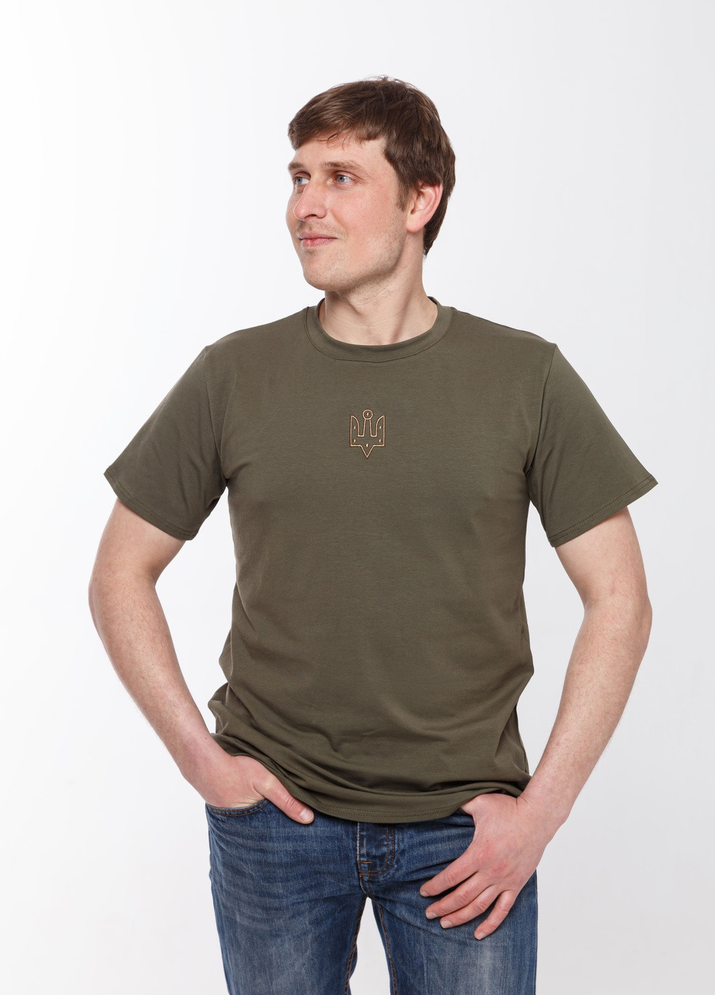 Хаки (оливковая) мужская футболка c вышивкой "тризуб ярослава мудрого" хаки с коротким рукавом Мальви