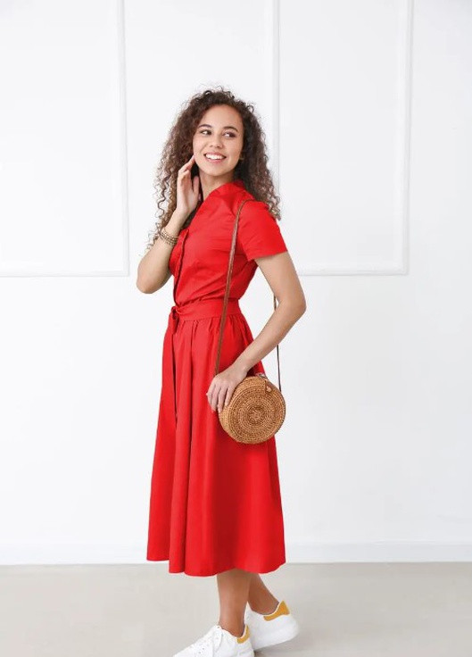 Красное кэжуал платье на пуговицах Fashion Girl однотонное