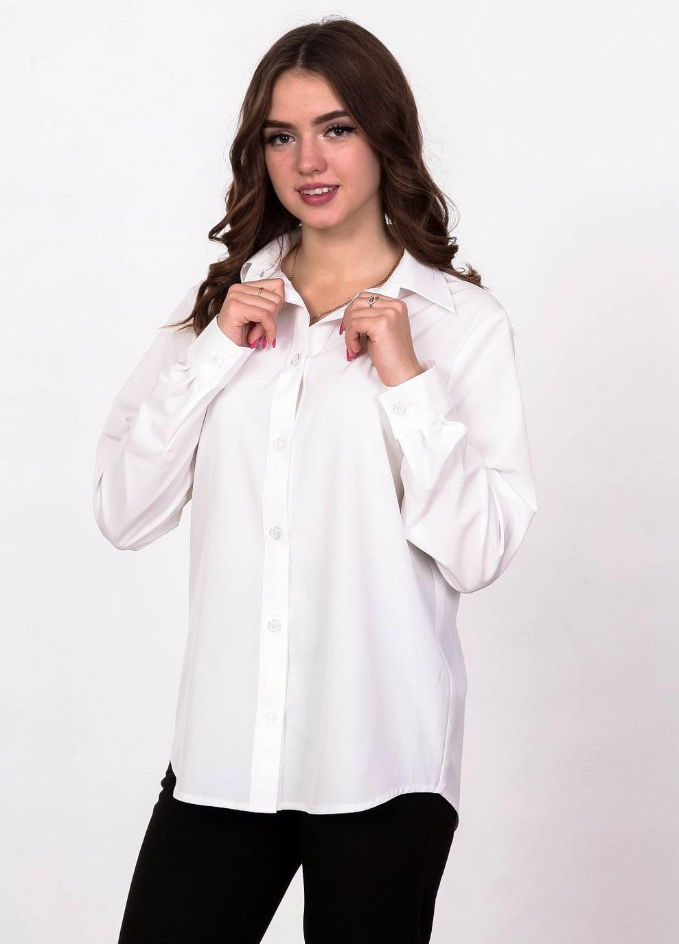 Молочная демисезонная блузка - рубашка женская 051 однотонный софт молочная Актуаль