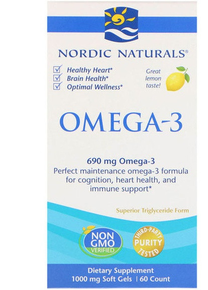 Omega-3 690 mg 60 Soft Gels Lemon NOR-01760 Nordic Naturals (256723261)