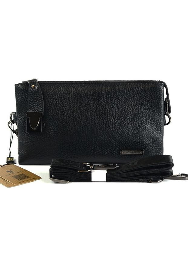 Чоловіча шкіряна сумка клатч на блискавці з текстильним ремінцем через плече, маленька чорна сумочка No Brand (266914597)