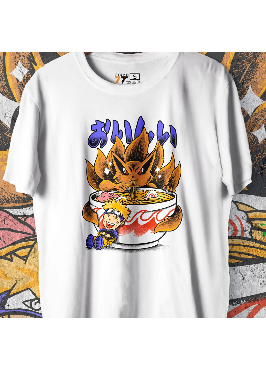 Біла футболка з принтом наруто - рамен No Brand