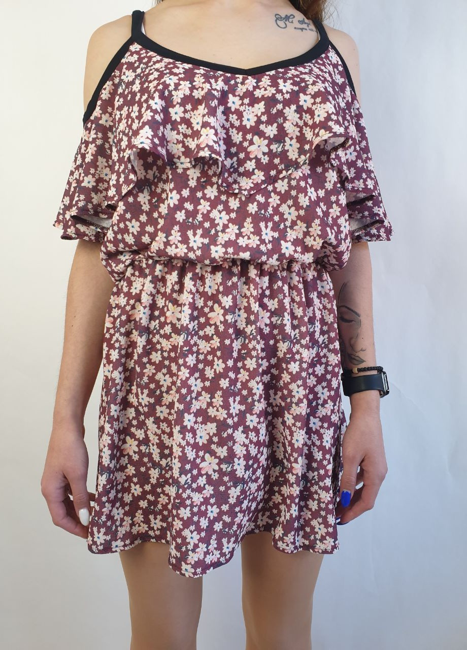 Вишневое кэжуал платье Naf Naf с цветочным принтом