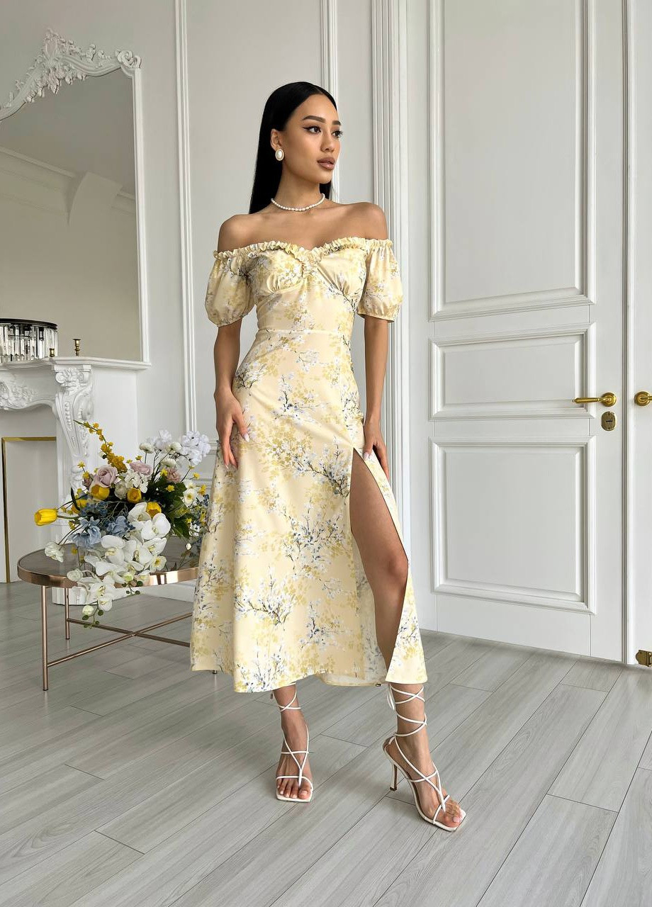 Жовтий жіноча літня сукня міді колір жовтий р.42 437176 New Trend