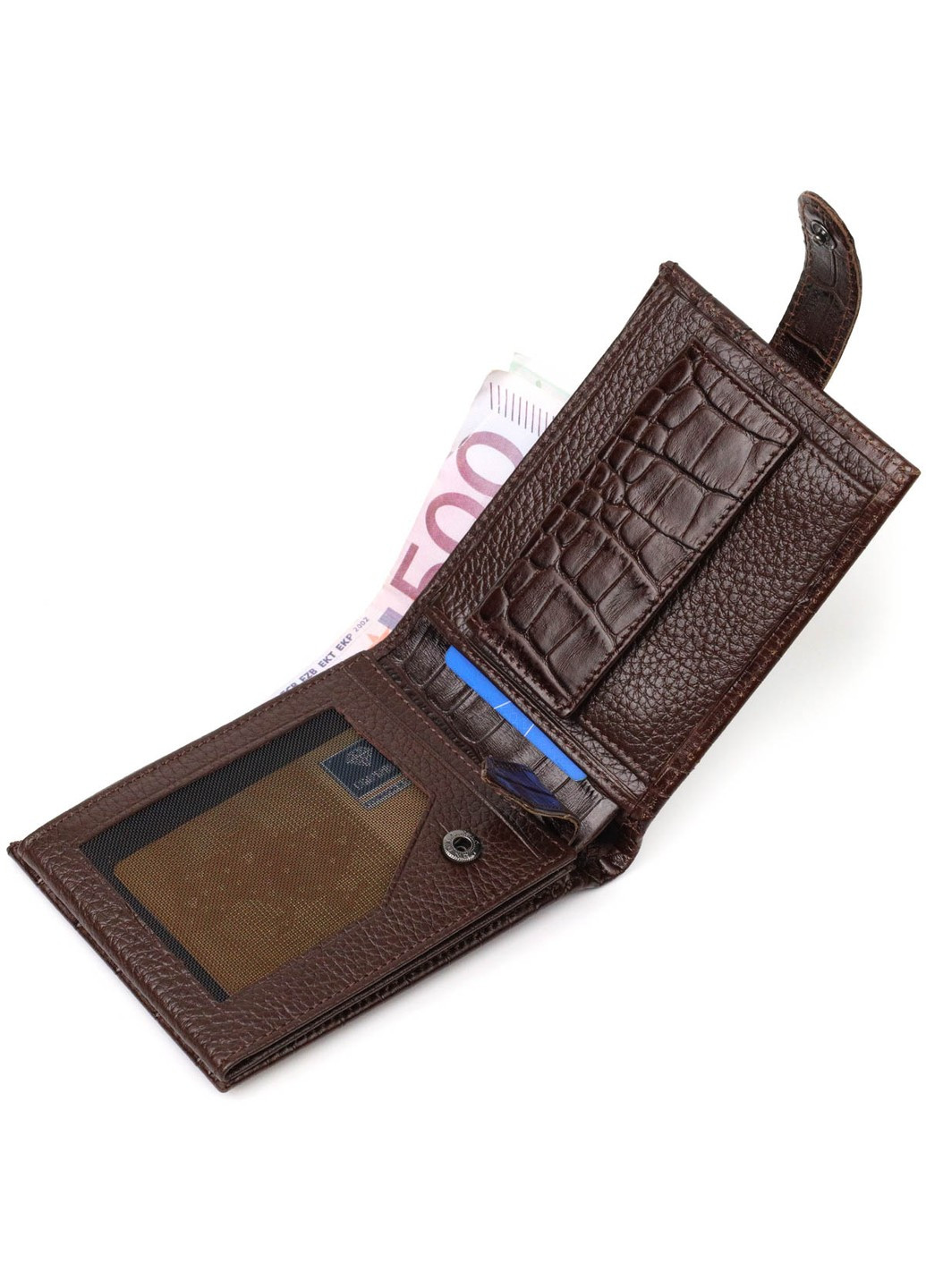 Функциональный бумажник среднего размера для мужчин из натуральной кожи с тиснением под крокодила 21999 Коричневый Bond (262158009)