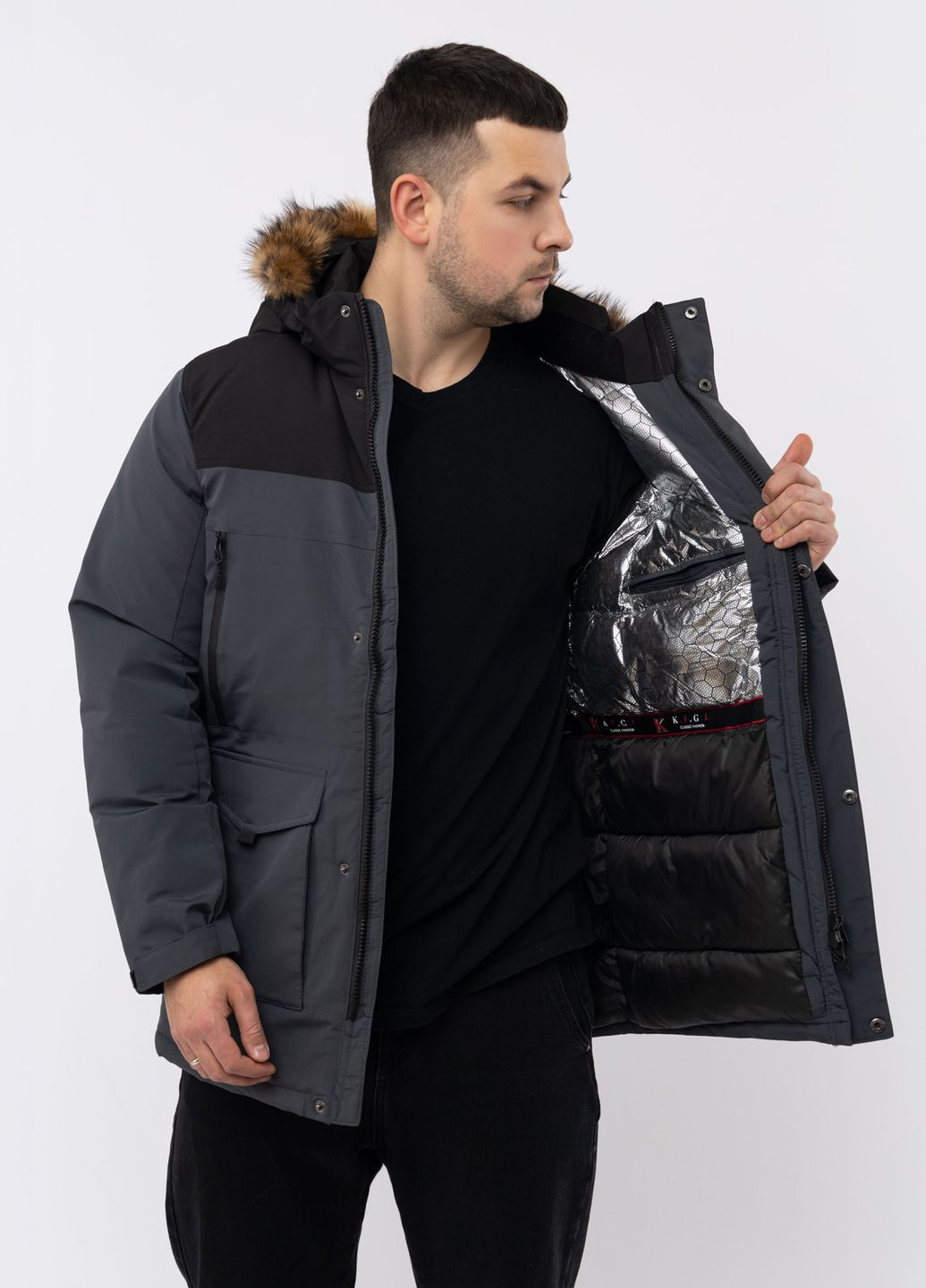 Сіра зимня чоловіча куртка колір сірий цб-00220373 K.F.G.L.