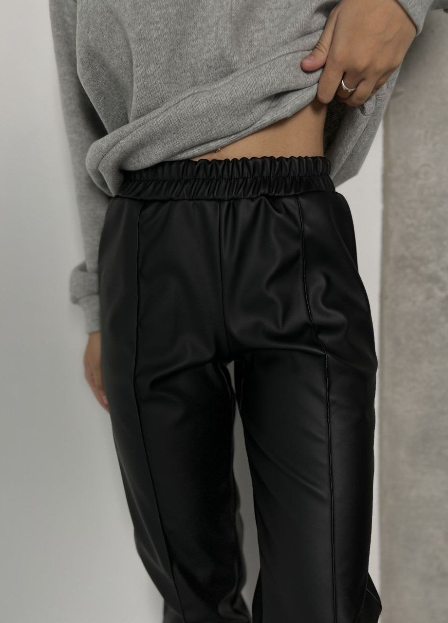 Жіночі брюки з екошкіри на флісі No Brand (276003389)