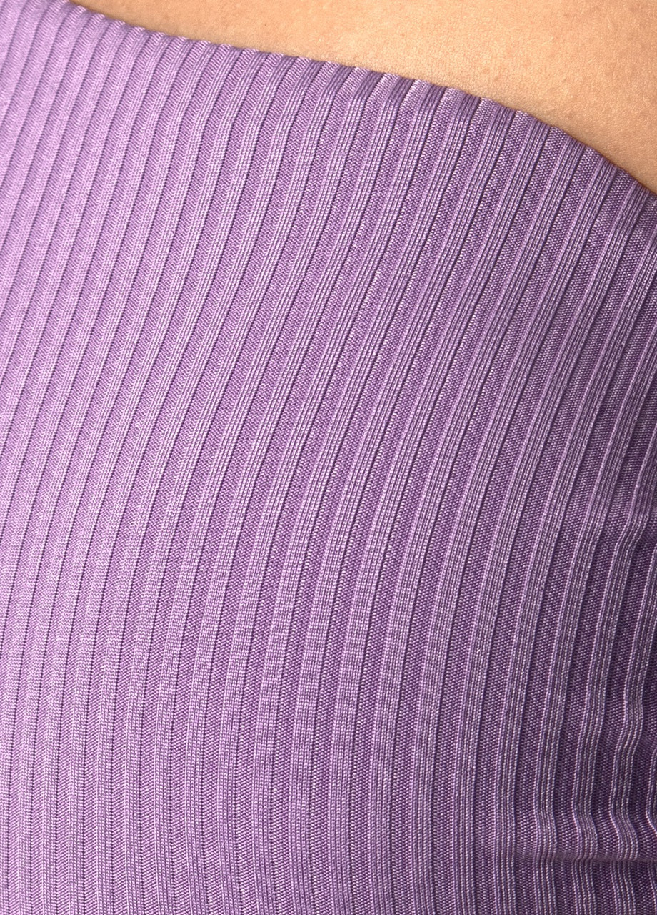 Бузковий купальник роздільний жіночий рубчик топ на одне плече із високими плавками бузковий Maybel