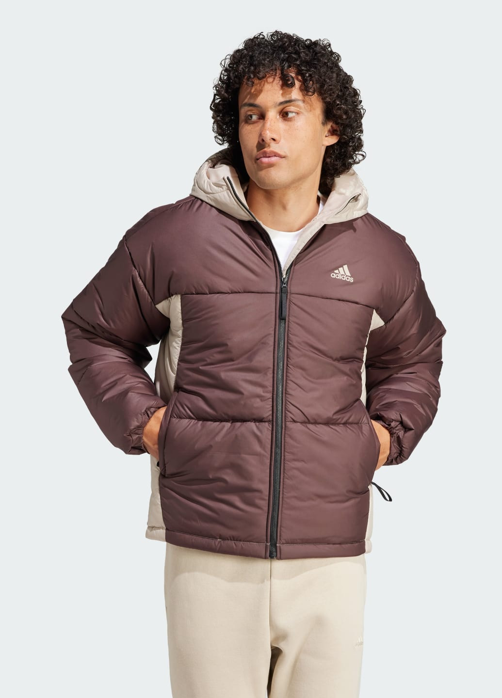 Коричневая демисезонная куртка bsc 3-stripes puffy hooded adidas
