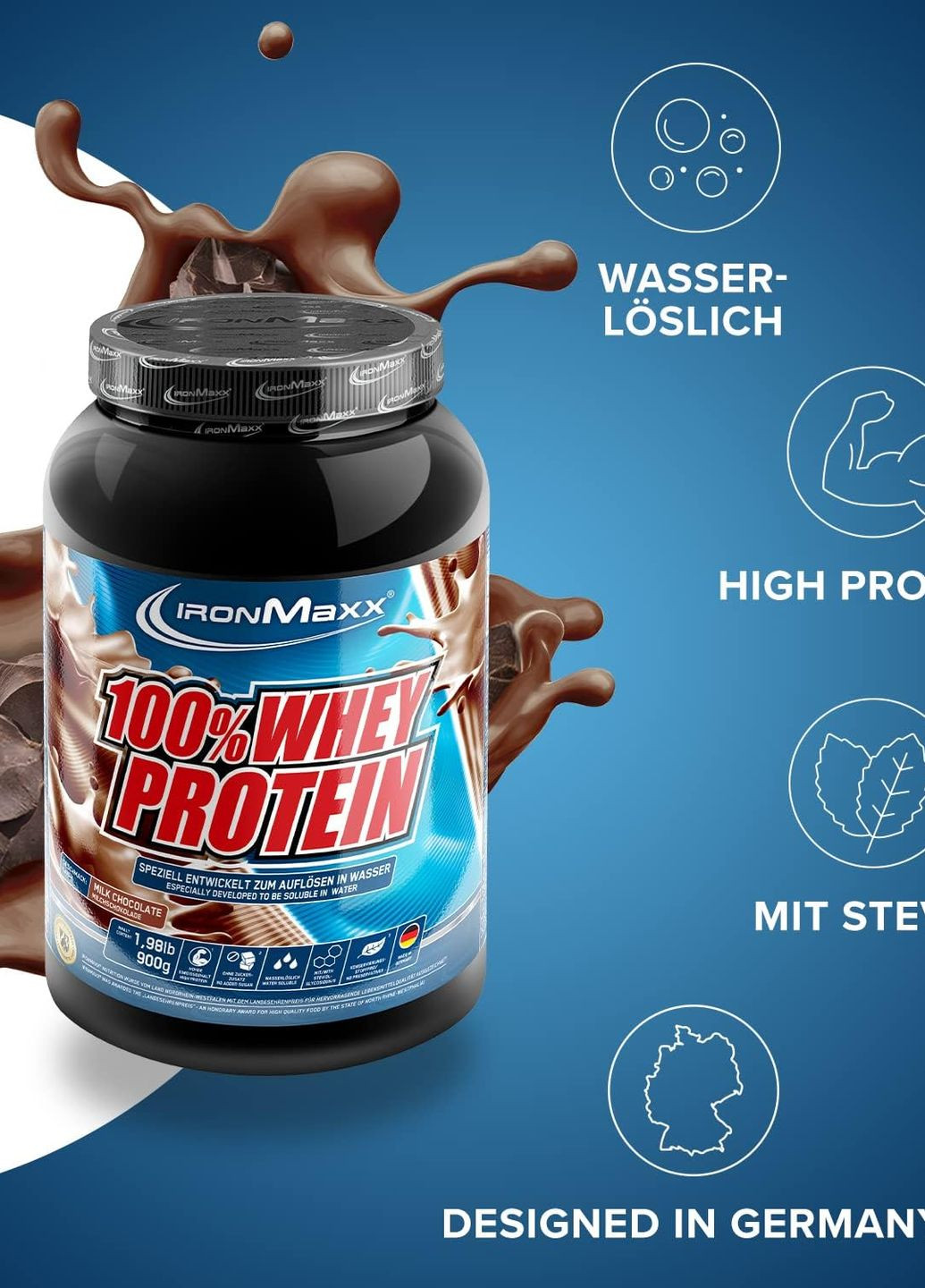Протеин 100% Whey Protein 900 g (Milk Chocolate) Ironmaxx (276459110)